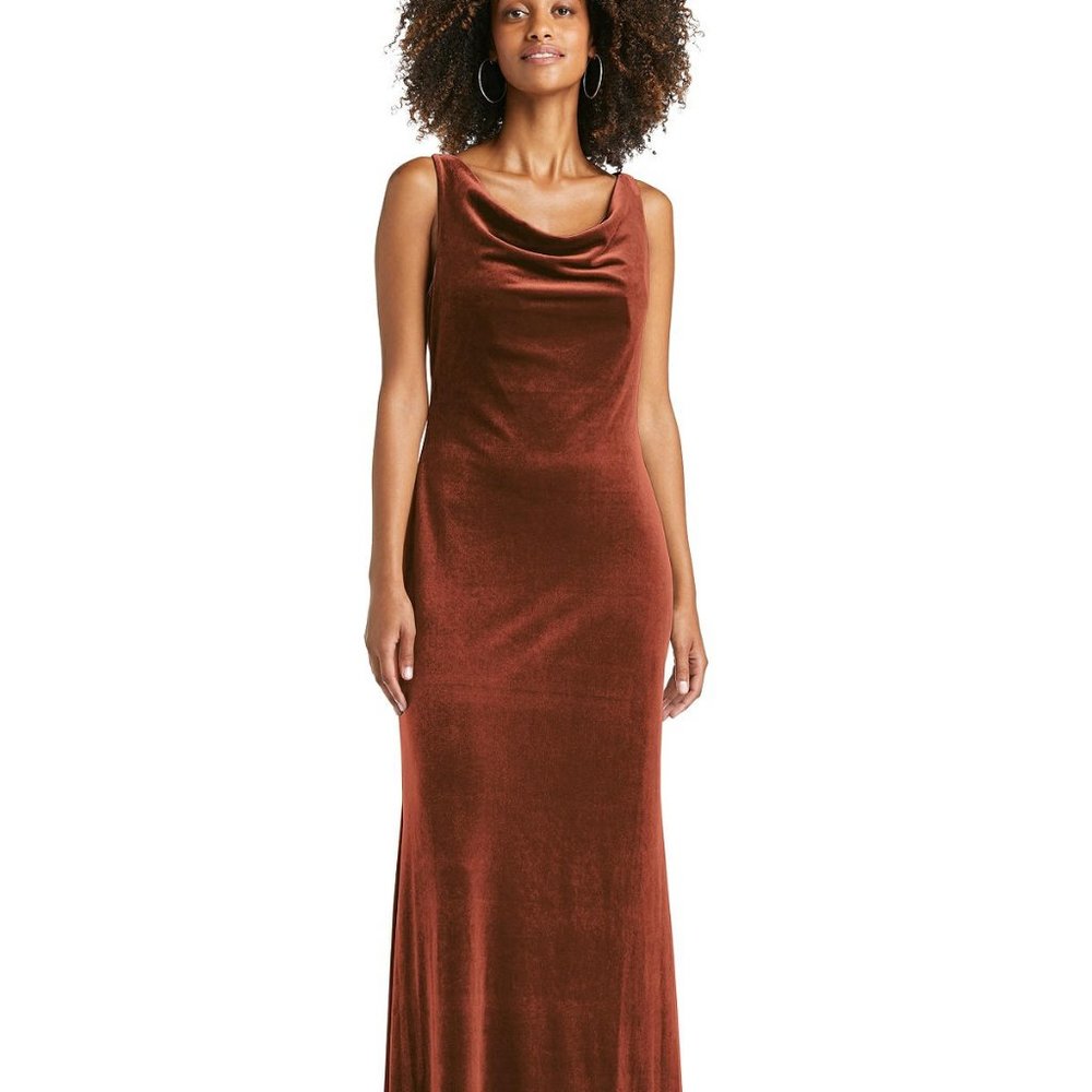 Dessy Collection LB017...Cowl-Neck Velvet Maxi Tank Dress...Auburn Moon..Size L